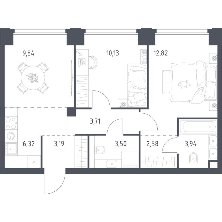 1-BD Apartment Sale, 56.03 sq. m. at Nova, Bratyev Fonchenko Street, вл21, Moscow, Russia #1 1-BD Apartment Sale, 56.03 sq. m. at Nova, Bratyev Fonchenko Street, вл21, Moscow, Russia #1