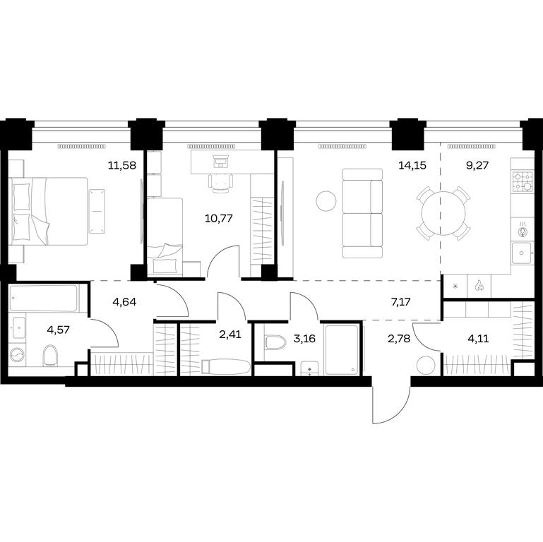 1-BD Apartment Sale, 74.61 sq. m. at Nova, Bratyev Fonchenko Street, вл21, Moscow, Russia #2