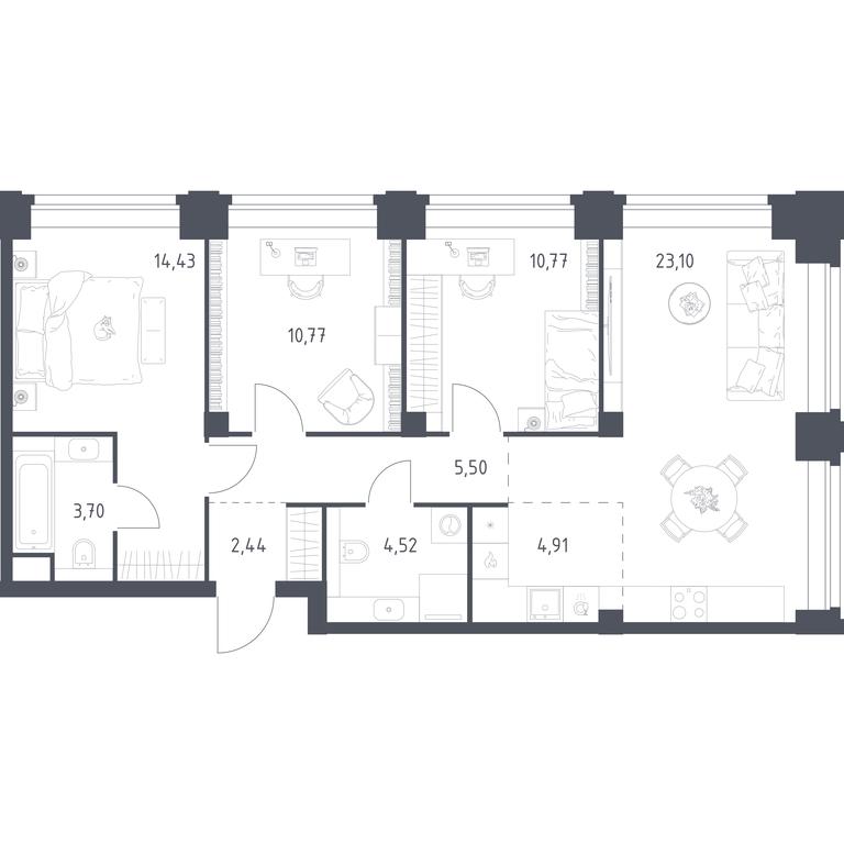 2-BD Apartment Sale, 80.14 sq. m. at Nova, Bratyev Fonchenko Street, вл21, Moscow, Russia #2 2-BD Apartment Sale, 80.14 sq. m. at Nova, Bratyev Fonchenko Street, вл21, Moscow, Russia #2