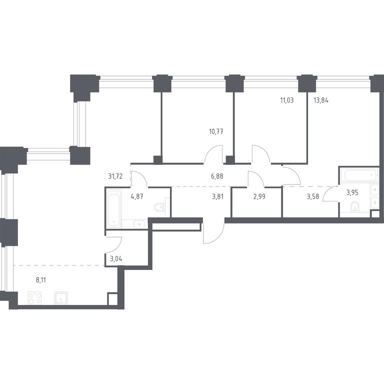 2-BD Apartment Sale, 104.59平方米 at Nova, Bratyev Fonchenko Street, вл21, Moscow, Russia #1 2-BD Apartment Sale, 104.59平方米 at Nova, Bratyev Fonchenko Street, вл21, Moscow, Russia #1