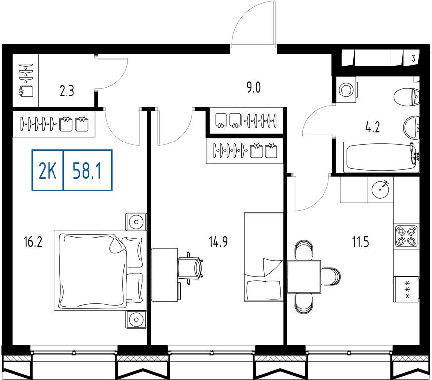 2-BD Apartment Sale, 58.1平方米 at Zarechnyi Kvartal, Torgovaya ulitsa, rabochiy posyolok Zarechye, Odintsovskiy City District, Moscow Region, Russia #1