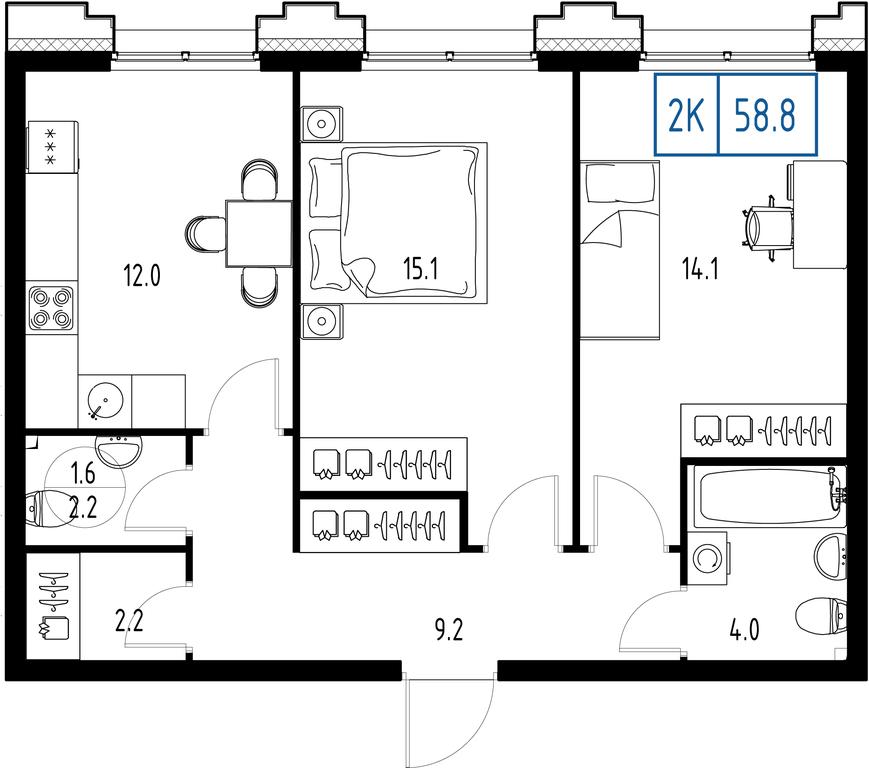 Продажа 2-комн. квартиры, 58,8 м² в ЖК «Заречный квартал», Торговая улица, рабочий посёлок Заречье, Одинцовский городской округ, Московская область, Россия #1