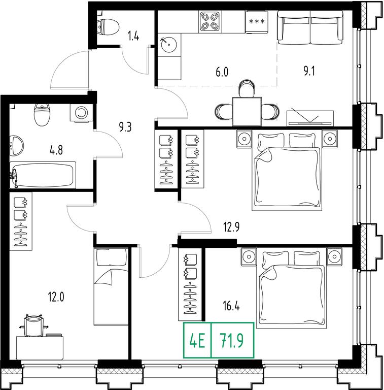 Продажа 4-комн. квартиры, 71,9 м² в ЖК «Заречный квартал», Торговая улица, рабочий посёлок Заречье, Одинцовский городской округ, Московская область, Россия #1