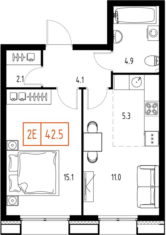 2-BD Apartment Sale, 42.5 sq. m. at Zarechnyi Kvartal, Torgovaya ulitsa, rabochiy posyolok Zarechye, Odintsovskiy City District, Moscow Region, Russia #1