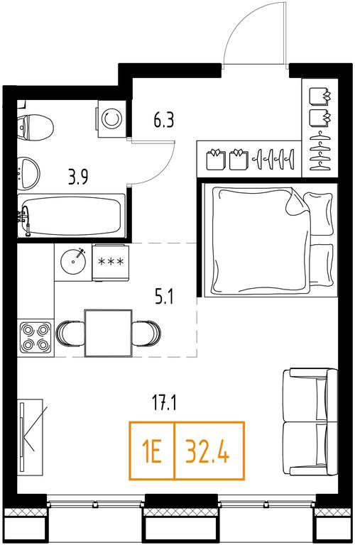 Продажа 1-комн. квартиры, 32,4 м² в ЖК «Заречный квартал», Торговая улица, рабочий посёлок Заречье, Одинцовский городской округ, Московская область, Россия #1