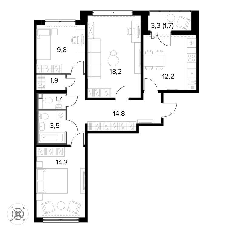 3-BD Apartment Sale, 77.8 sq. m. at Pervyi Leningradskiy, Pervy Leningradskiy Residential Complex, Moscow, Russia #1 3-BD Apartment Sale, 77.8 sq. m. at Pervyi Leningradskiy, Pervy Leningradskiy Residential Complex, Moscow, Russia #1