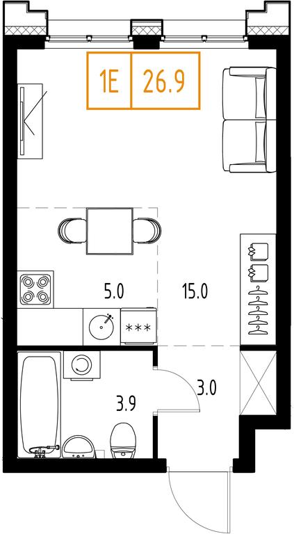 1-BD Apartment Sale, 26.9 sq. m. at Zarechnyi Kvartal, Torgovaya ulitsa, rabochiy posyolok Zarechye, Odintsovskiy City District, Moscow Region, Russia #1