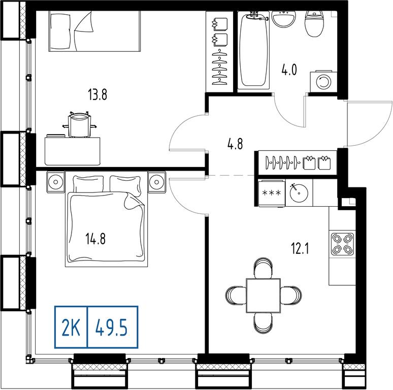 2-BD Apartment Sale, 49.5 sq. m. at Zarechnyi Kvartal, Torgovaya ulitsa, rabochiy posyolok Zarechye, Odintsovskiy City District, Moscow Region, Russia #1