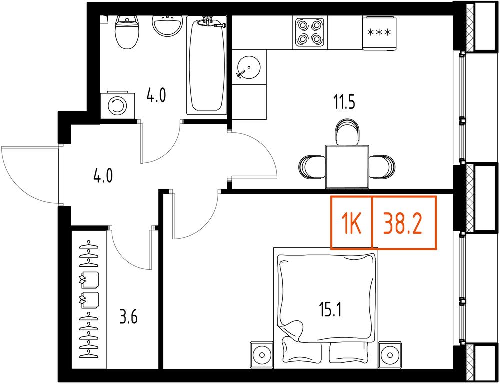 1-BD Apartment Sale, 38.2 sq. m. at Zarechnyi Kvartal, Torgovaya ulitsa, rabochiy posyolok Zarechye, Odintsovskiy City District, Moscow Region, Russia #1