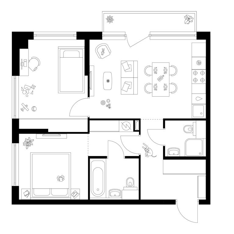 2-BD Apartment Sale, 56.5平方米 at Kutuzovskiy Kvartal, Ivana Franko Street, 20к1, Moscow, Russia #1