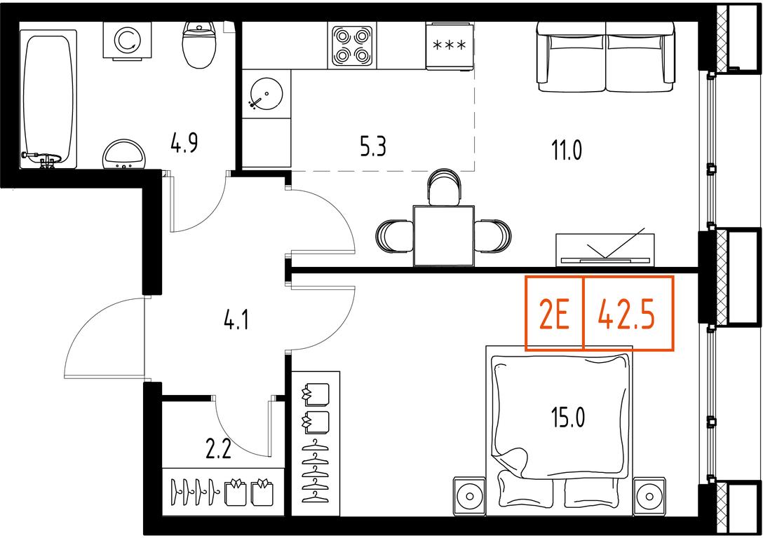 2-BD Apartment Sale, 42.5 sq. m. at Zarechnyi Kvartal, Torgovaya ulitsa, rabochiy posyolok Zarechye, Odintsovskiy City District, Moscow Region, Russia #1