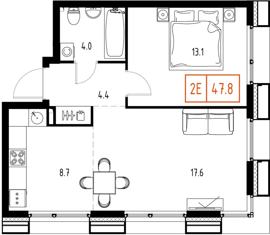 2-BD Apartment Sale, 47.8 sq. m. at Zarechnyi Kvartal, Torgovaya ulitsa, rabochiy posyolok Zarechye, Odintsovskiy City District, Moscow Region, Russia #1