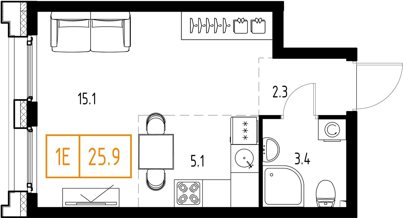 1-BD Apartment Sale, 25.9 sq. m. at Zarechnyi Kvartal, Torgovaya ulitsa, rabochiy posyolok Zarechye, Odintsovskiy City District, Moscow Region, Russia #1