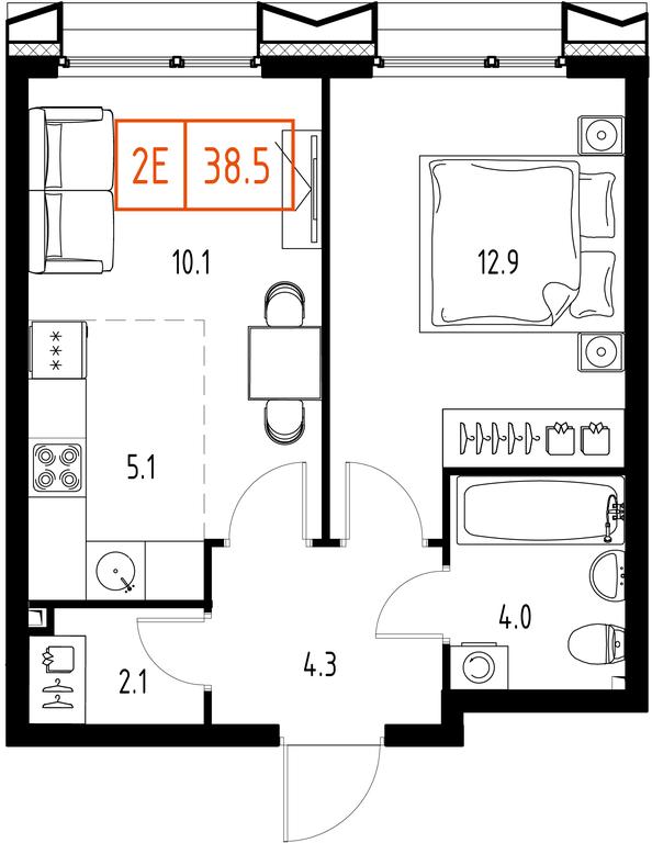 1-BD Apartment Sale, 41.9平方米 at Zarechnyi Kvartal, Torgovaya ulitsa, rabochiy posyolok Zarechye, Odintsovskiy City District, Moscow Region, Russia #1