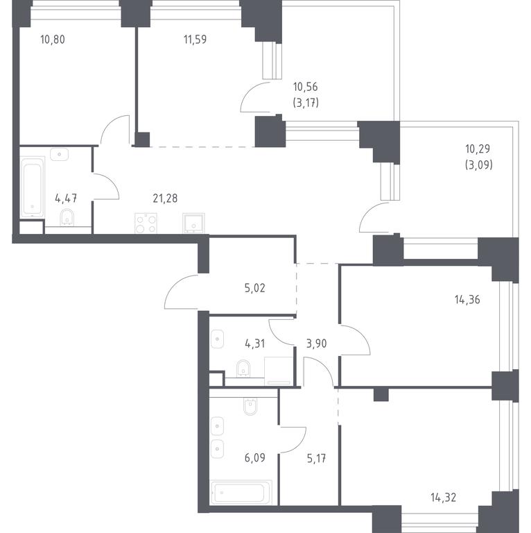 2-BD Apartment Sale, 107.57 sq. m. at Nova, Bratyev Fonchenko Street, вл21, Moscow, Russia #1 2-BD Apartment Sale, 107.57 sq. m. at Nova, Bratyev Fonchenko Street, вл21, Moscow, Russia #1