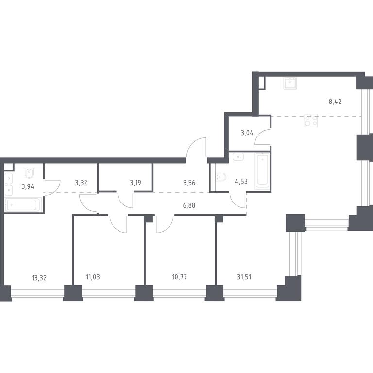 2-BD Apartment Sale, 103.51平方米 at Nova, Bratyev Fonchenko Street, вл21, Moscow, Russia #1