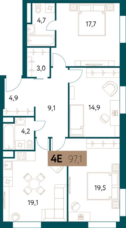 3-BD Apartment Sale, 97.1 sq. m. at Nastoiashchee, Vinnitskaya Street, 8к1, Moscow, Russia #2