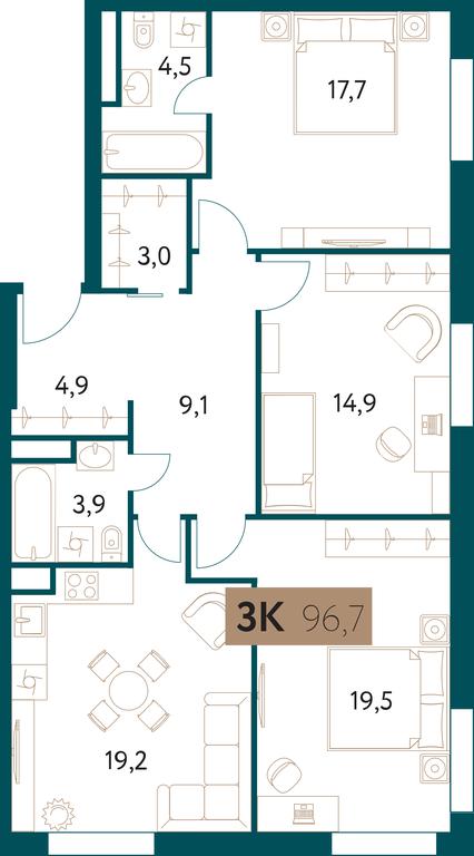 Продажа 3-комн. квартиры, 96,6 м² в ЖК «Настоящее», Винницкая улица, 8к1, Москва, Россия #1 Продажа 3-комн. квартиры, 96,6 м² в ЖК «Настоящее», Винницкая улица, 8к1, Москва, Россия #1