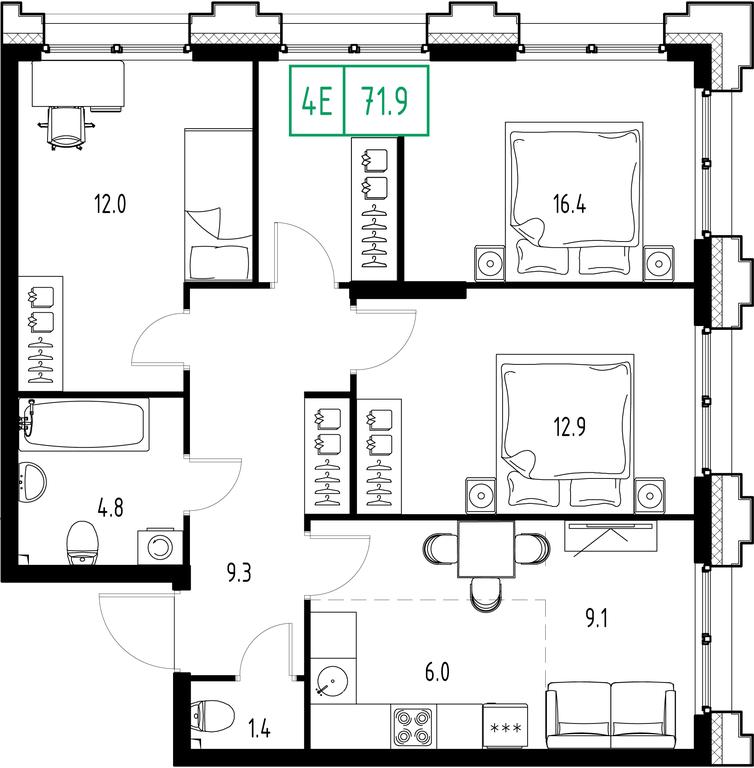 4-BD Apartment Sale, 71.9平方米 at Zarechnyi Kvartal, Torgovaya ulitsa, rabochiy posyolok Zarechye, Odintsovskiy City District, Moscow Region, Russia #1