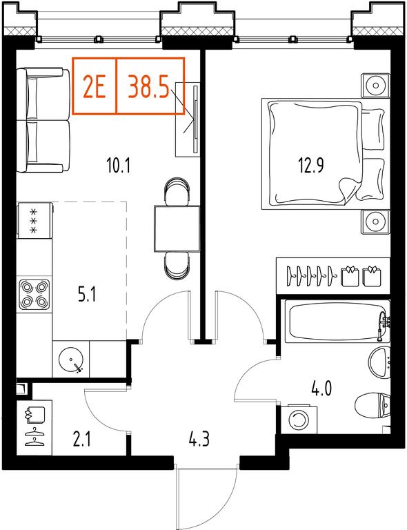 2-BD Apartment Sale, 38.5 sq. m. at Zarechnyi Kvartal, Torgovaya ulitsa, rabochiy posyolok Zarechye, Odintsovskiy City District, Moscow Region, Russia #1