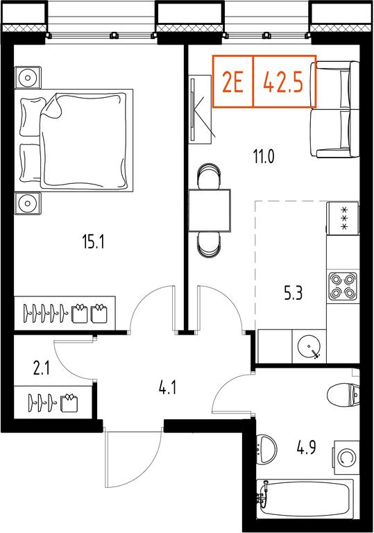 2-BD Apartment Sale, 42.5 sq. m. at Zarechnyi Kvartal, Torgovaya ulitsa, rabochiy posyolok Zarechye, Odintsovskiy City District, Moscow Region, Russia #1