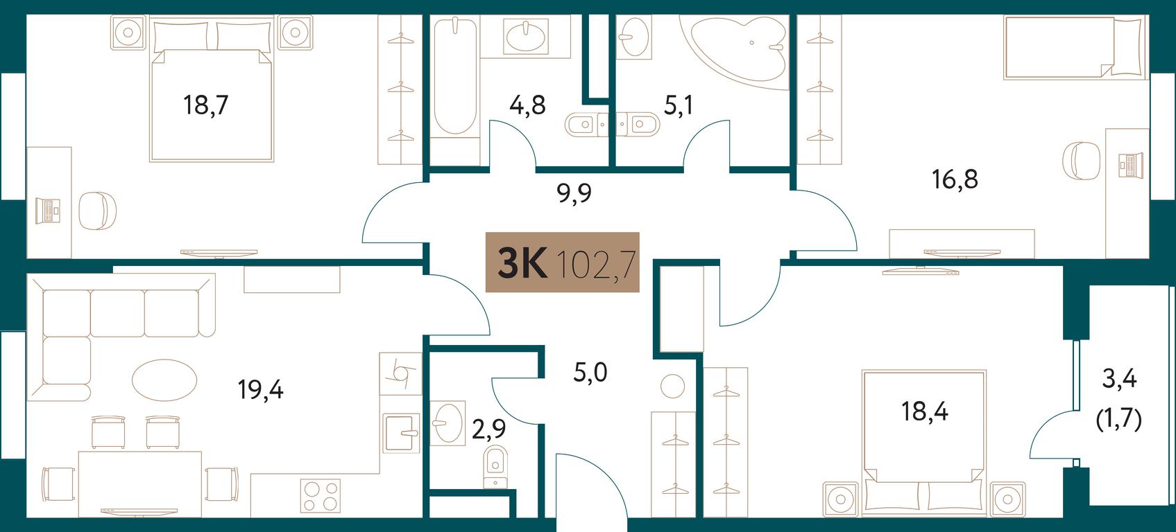 3-BD Apartment Sale, 102.9 sq. m. at Nastoiashchee, Vinnitskaya Street, 8к1, Moscow, Russia #1