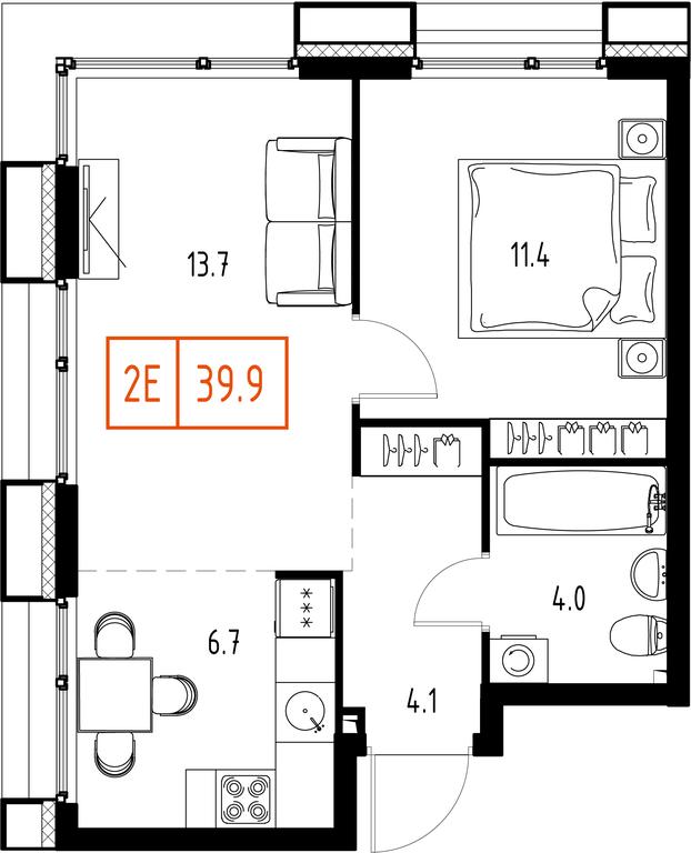 2-BD Apartment Sale, 39.9 sq. m. at Zarechnyi Kvartal, Torgovaya ulitsa, rabochiy posyolok Zarechye, Odintsovskiy City District, Moscow Region, Russia #1