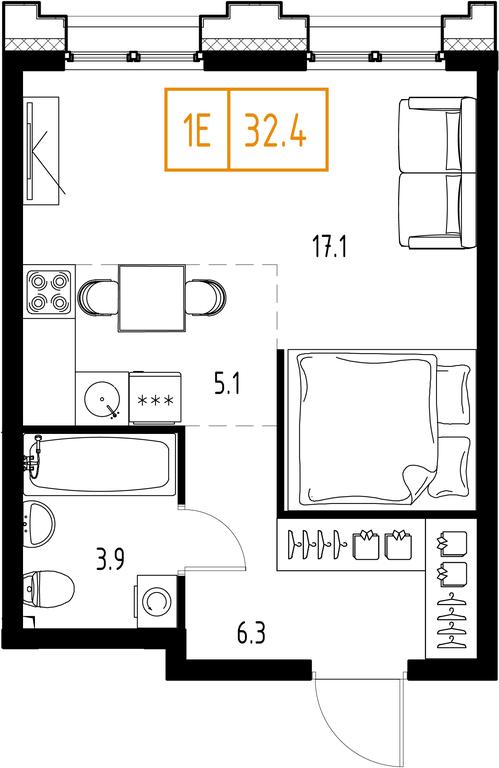 1-BD Apartment Sale, 32.4 sq. m. at Zarechnyi Kvartal, Torgovaya ulitsa, rabochiy posyolok Zarechye, Odintsovskiy City District, Moscow Region, Russia #1