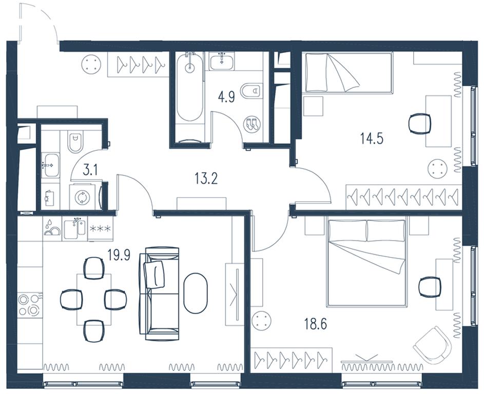 2-BD Apartment Sale, 74.2 sq. m. at Intonatsiya, Schukinskaya Street, 7/9с7, Moscow, Russia #1
