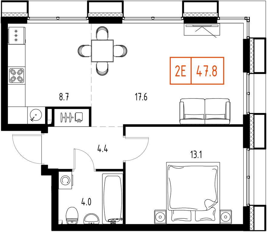 2-BD Apartment Sale, 47.8 sq. m. at Zarechnyi Kvartal, Torgovaya ulitsa, rabochiy posyolok Zarechye, Odintsovskiy City District, Moscow Region, Russia #1 2-BD Apartment Sale, 47.8 sq. m. at Zarechnyi Kvartal, Torgovaya ulitsa, rabochiy posyolok Zarechye, Odintsovskiy City District, Moscow Region, Russia #1