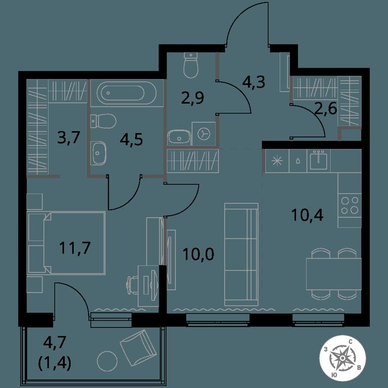 2-BD Apartment Sale, 51.5 sq. m. at 1 Izmajlovskij, Montazhnaya Street, 8с13, Moscow, Russia #1