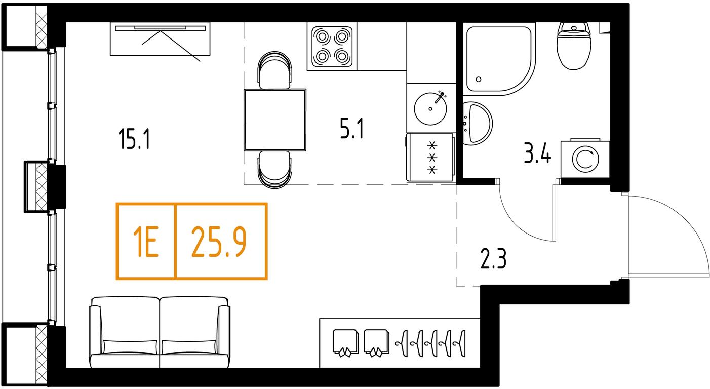 1-BD Apartment Sale, 25.9 sq. m. at Zarechnyi Kvartal, Torgovaya ulitsa, rabochiy posyolok Zarechye, Odintsovskiy City District, Moscow Region, Russia #1