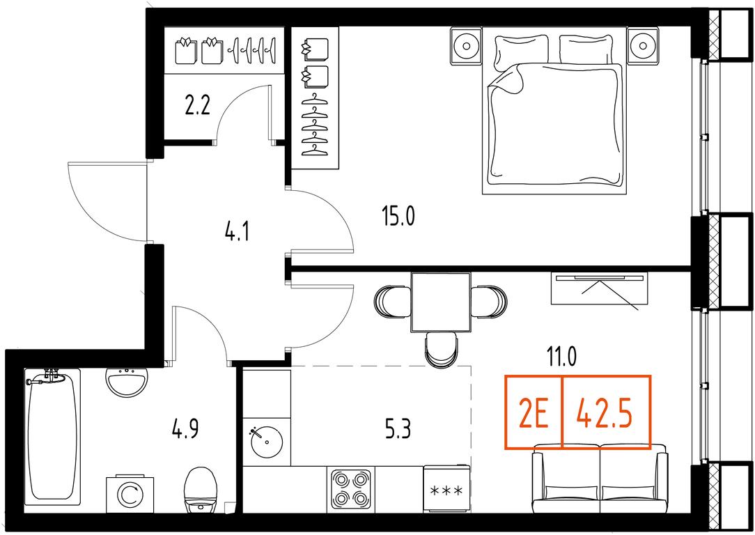 2-BD Apartment Sale, 42.5 sq. m. at Zarechnyi Kvartal, Torgovaya ulitsa, rabochiy posyolok Zarechye, Odintsovskiy City District, Moscow Region, Russia #1