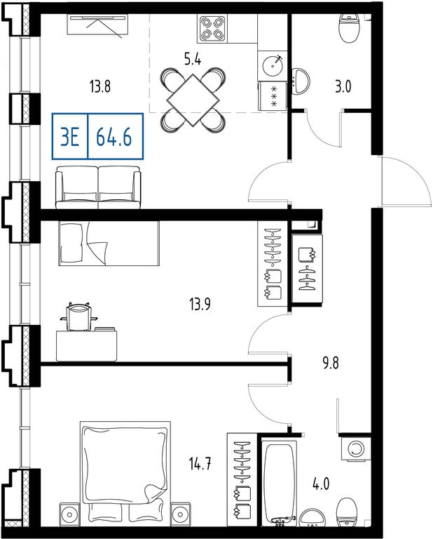 3-BD Apartment Sale, 64.6 sq. m. at Zarechnyi Kvartal, Torgovaya ulitsa, rabochiy posyolok Zarechye, Odintsovskiy City District, Moscow Region, Russia #1 3-BD Apartment Sale, 64.6 sq. m. at Zarechnyi Kvartal, Torgovaya ulitsa, rabochiy posyolok Zarechye, Odintsovskiy City District, Moscow Region, Russia #1