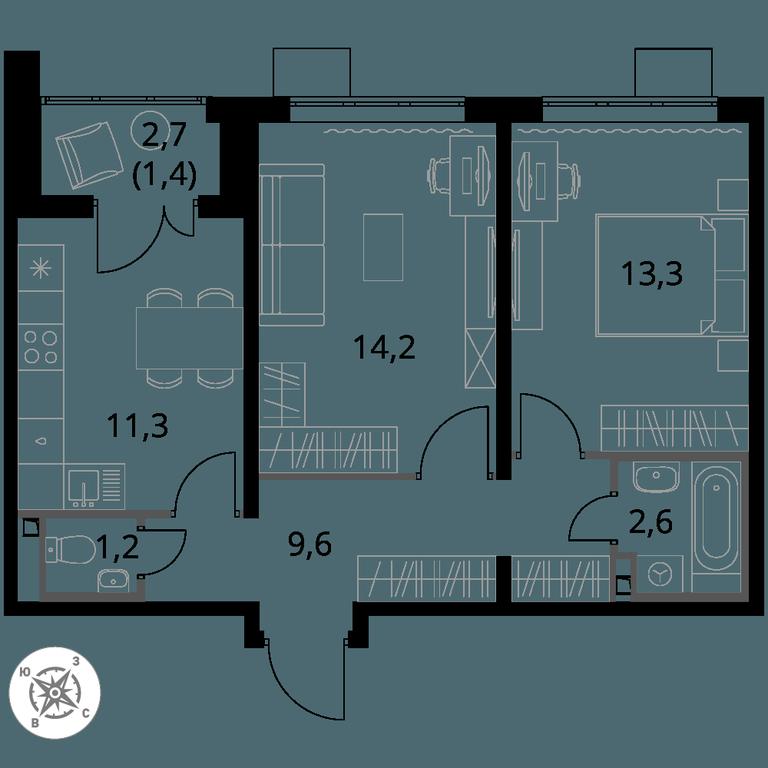 2-BD Apartment Sale, 53.6平方米 at Pervy Donskoj, zhiloy mikrorayon Sapronovo, derevnya Sapronovo, Leninskiy City District, Moscow Region, Russia #1