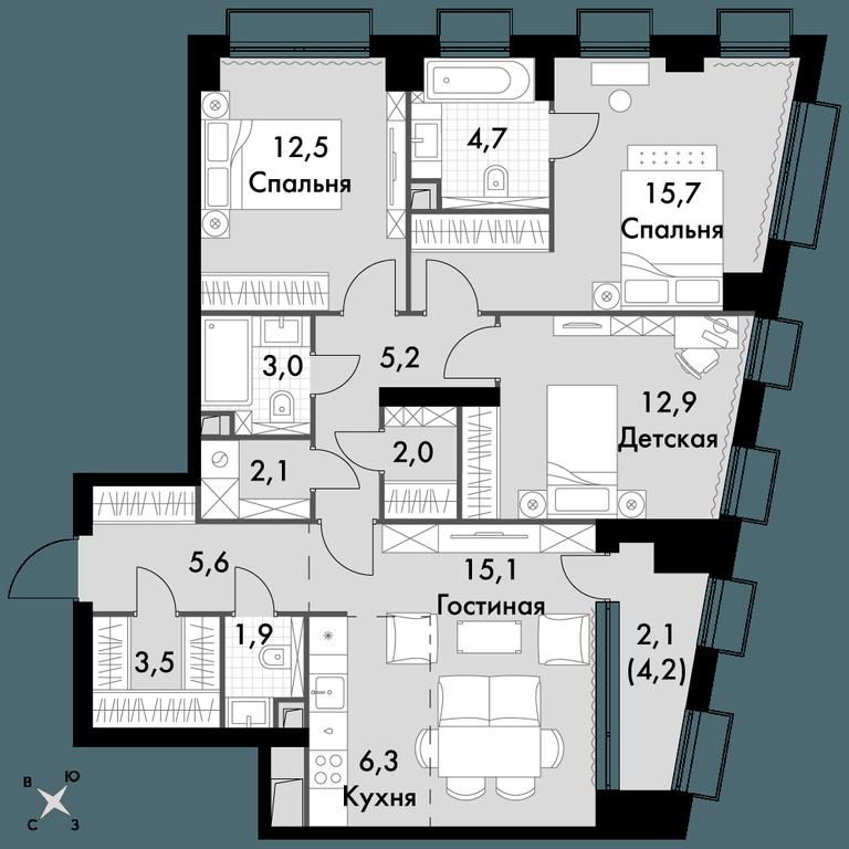4-BD Apartment Sale, 92.6平方米 at Sydney City, Shenogina Street, 2, Moscow, Russia #1