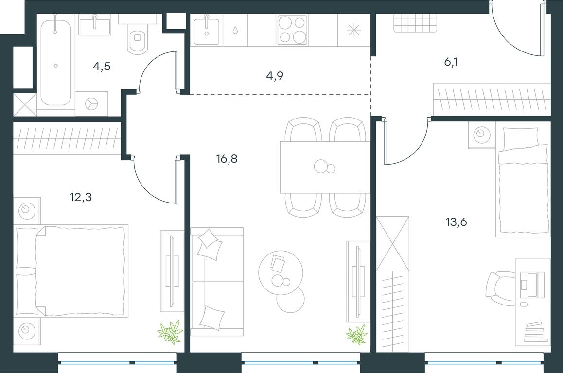2-BD Apartment Sale, 58.2 sq. m. at Level Michurinskiy, Озёрная улица, вл1, Москва, Россия #1 2-BD Apartment Sale, 58.2 sq. m. at Level Michurinskiy, Озёрная улица, вл1, Москва, Россия #1