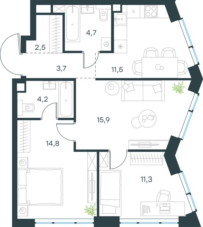 2-BD Apartment Sale, 68.6 sq. m. at Level Michurinskiy, Озёрная улица, вл1, Москва, Россия #1 2-BD Apartment Sale, 68.6 sq. m. at Level Michurinskiy, Озёрная улица, вл1, Москва, Россия #1