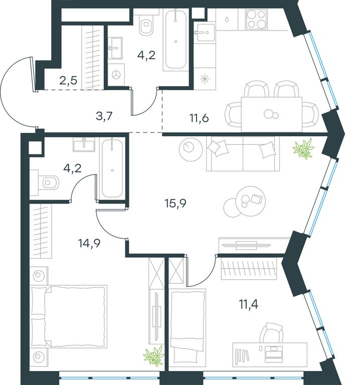 2-BD Apartment Sale, 68.4平方米 at Level Michurinskiy, Озёрная улица, вл1, Москва, Россия #1 2-BD Apartment Sale, 68.4平方米 at Level Michurinskiy, Озёрная улица, вл1, Москва, Россия #1