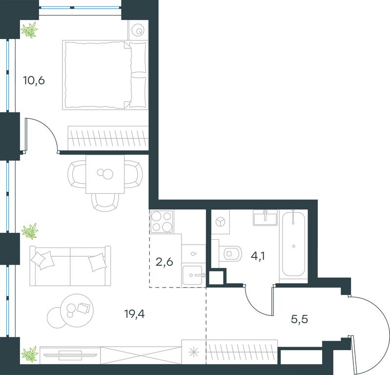 1-BD Apartment Sale, 42.2平方米 at Level Michurinskiy, Озёрная улица, вл1, Москва, Россия #1 1-BD Apartment Sale, 42.2平方米 at Level Michurinskiy, Озёрная улица, вл1, Москва, Россия #1