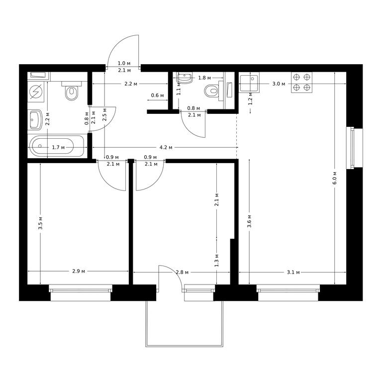 2-BD Apartment Sale, 51.8 sq. m. at Polar, Polyarnaya Street, 39Б, Moscow, Russia #1