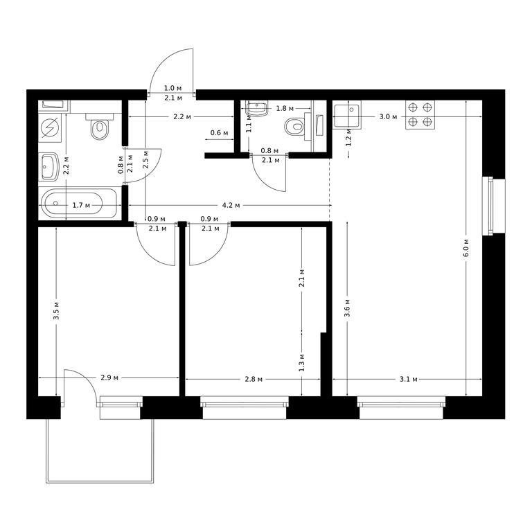 2-BD Apartment Sale, 51.8 sq. m. at Polar, Polyarnaya Street, 39Б, Moscow, Russia #1
