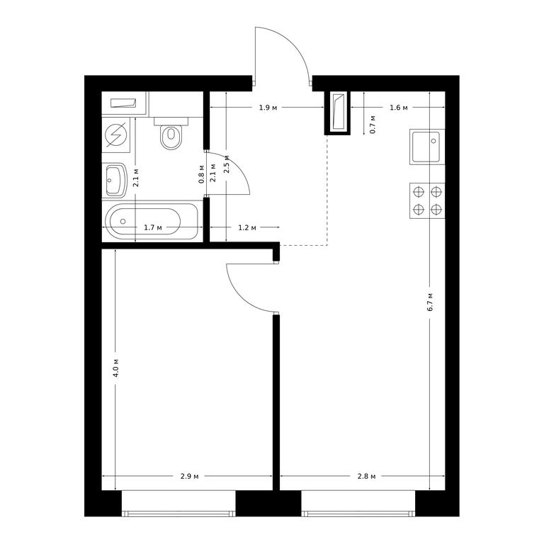 1-BD Apartment Sale, 36平方米 at Polar, Polyarnaya Street, 39Б, Moscow, Russia #1