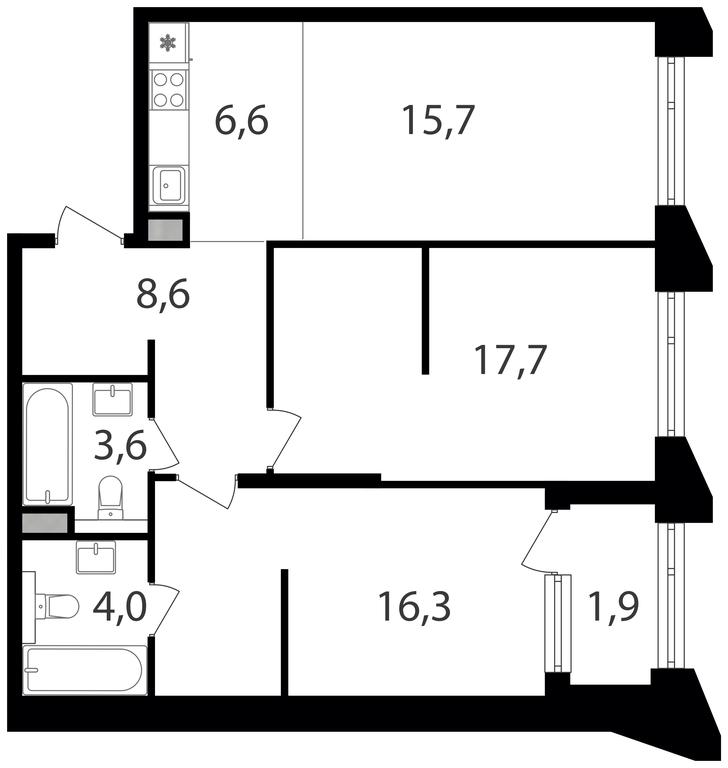 2-BD Apartment Sale, 74.4 sq. m. at Petrovskiy Park II, Stary Petrovsko-Razumovsky Drive, 1/23, Moscow, Russia #1