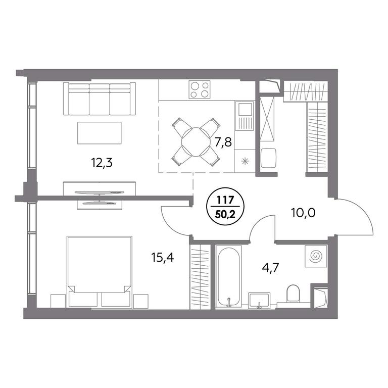 2-BD Apartment Sale, 50.2 sq. m. at Dom56, Fridrikha Engelsa Street, 56с1, Moscow, Russia #1