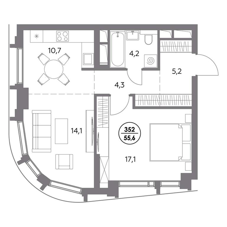 2-BD Apartment Sale, 55.6 sq. m. at Dom56, Fridrikha Engelsa Street, 56с1, Moscow, Russia #1 2-BD Apartment Sale, 55.6 sq. m. at Dom56, Fridrikha Engelsa Street, 56с1, Moscow, Russia #1