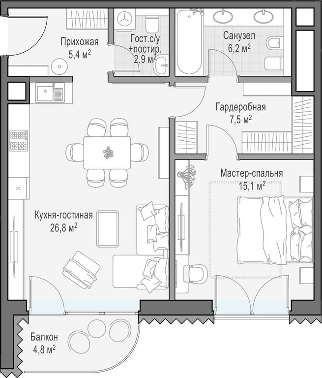1-BD Apartment Sale, 64.8平方米 at Lavrushinskiy, Lavrushinsky Lane, 11к1, Moscow, Russia #1 1-BD Apartment Sale, 64.8平方米 at Lavrushinskiy, Lavrushinsky Lane, 11к1, Moscow, Russia #1