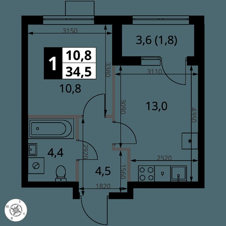 1-BD Apartment Sale, 34.5 sq. m. at 1 Yasenevskij, Kvartal № 24, Mosrentgen Settlement, Moscow, Russia #1