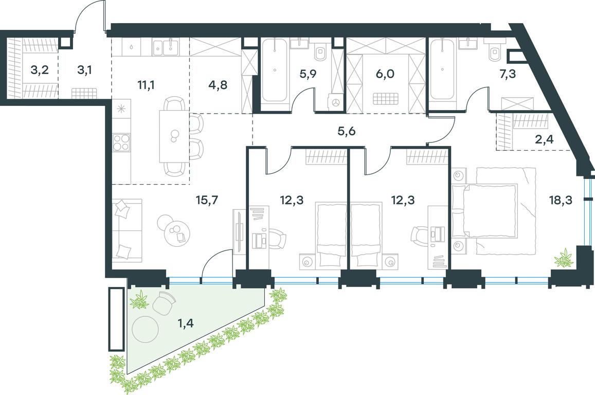 3-BD Apartment Sale, 109.4 sq. m. at Level Akademicheskaya, Profsoyuznaya Street, 2/22, Moscow, Russia #2
