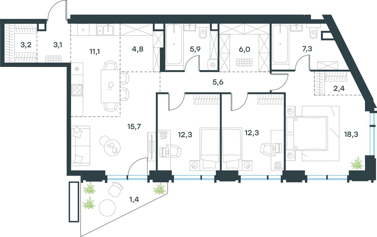 3-BD Apartment Sale, 109.4 sq. m. at Level Akademicheskaya, Profsoyuznaya Street, 2/22, Moscow, Russia #1